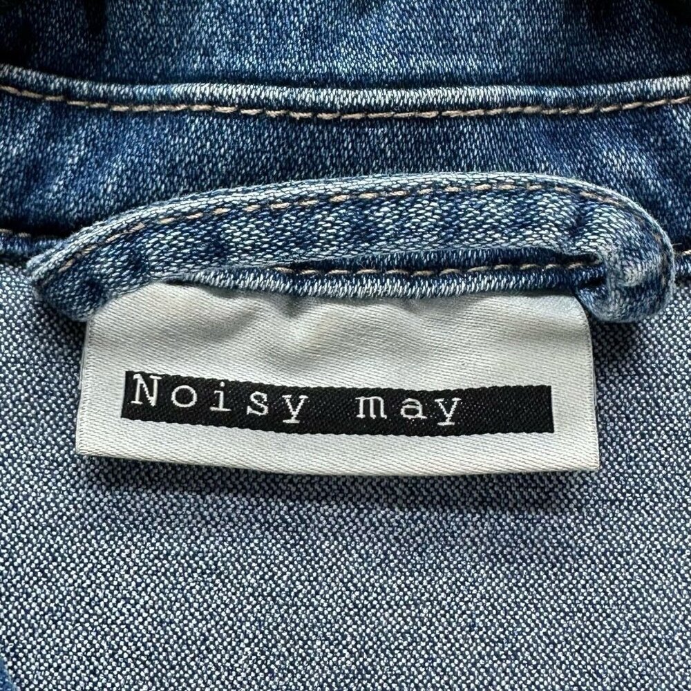 Noisy may Jacket Womens Sz M Denim Trucker Button Front Long Sleeve Stretch Blue - Picture 7 of 12